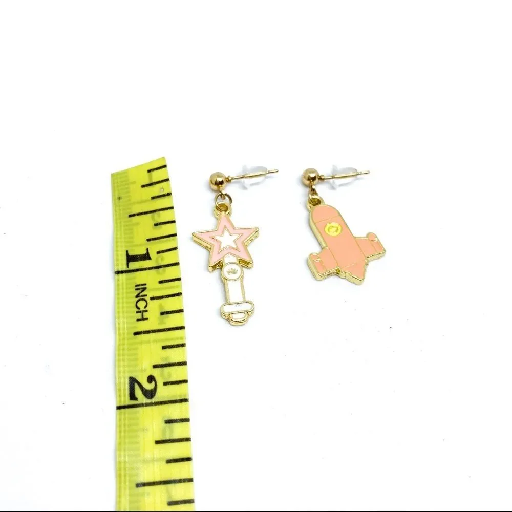 Pastel peach Enamel Rocket 🚀 & Star Post earring
